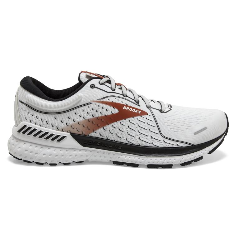 Brooks Adrenaline GTS 21 Walking Shoes - Men's - White/Black/Orange (94157-VBHO)